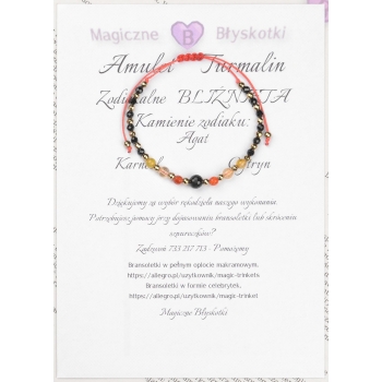 Bransoletka celebrytka TURMALIN + znak zodiaku BLIŹNIĘTA zodiak